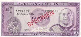 Tonga, 5 Pa'anga, 1978, UNC, p21bs, SPECIMEN
UNC
Estimate: $35-70