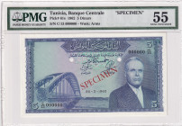 Tunisia, 5 Dinars, 1962, AUNC, p61s, SPECIMEN
AUNC
PMG 55
Estimate: $300-600