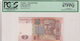 Ukraine, 2 Hryven, 2011, UNC, p117c
UNC
PCGS 67 PPQ, High Condition
Estimate: $25-50