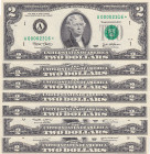 United States of America, 2 Dollars, 2003, UNC, p516a, (Total 7 banknotes)
UNC
A-B-C-F-G-H-I District set ve REPLACEMENT, Low serial
Estimate: $75-...