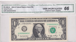 United States of America, 1 Dollar, 2006, UNC, p523a
UNC
Top 100 Serial Numbers
Estimate: $150-300