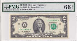 United States of America, 2 Dollars, 2013, UNC, p538
UNC
PMG 66 EPQ
Estimate: $25-50