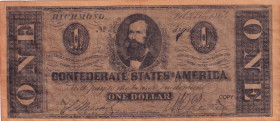 United States of America, 1 Dollar, 1864, XF, 
XF
Confederate States of America, Richmond, Counterfeit
Estimate: $50-100