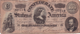 United States of America, 100 Dollars, 1800's, VF, 
VF
Confederate States of America, Period fake, There are stains and openings.
Estimate: $30-60