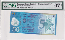 Uruguay, 50 Pesos, 2017, UNC, p100
UNC
PMG 67 EPQ, High Condition, Commemorative
Estimate: $25-50