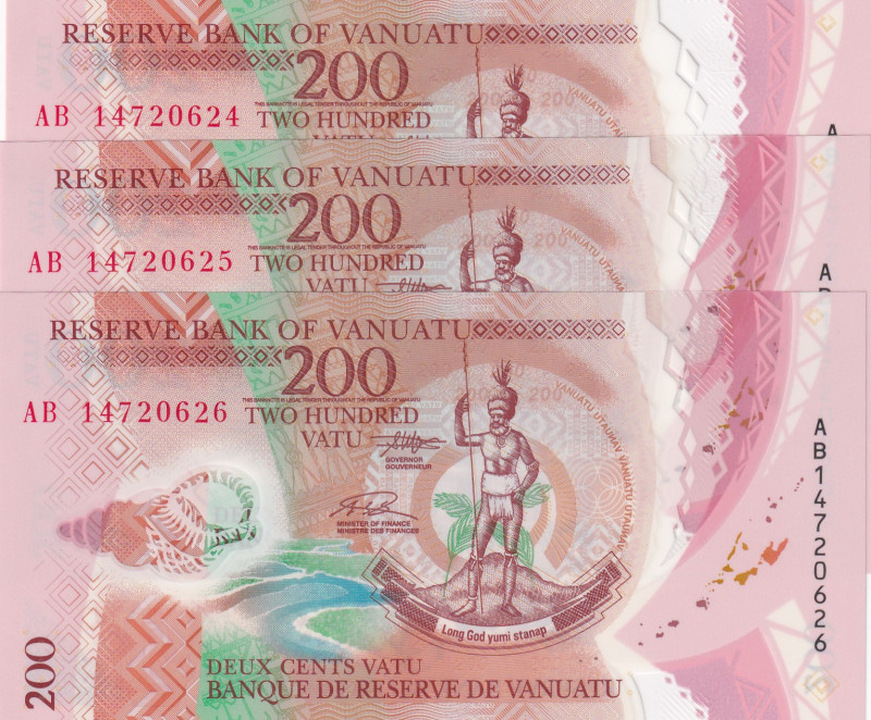 Vanuatu, 200 Vatu, 2014, UNC, p12, (Total 3 consecutive banknotes)
UNC
Polymer...