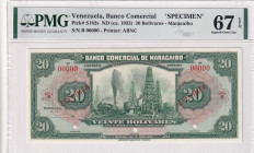 Venezuela, 20 Bolívares, 1933, UNC, pS182s, SPECIMEN
UNC
PMG 67 EPQ, High condition 
Estimate: $1000-2000