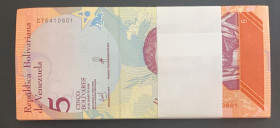 Venezuela, 5 Bolívares, 2018, UNC, p102, BUNDLE
UNC
(Total 100 consecutive banknotes)
Estimate: $25-50