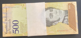 Venezuela, 500 Bolívares, 2018, UNC, p108, BUNDLE
UNC
(Total 100 consecutive banknotes)
Estimate: $30-60