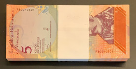 Venezuela, 5 Bolívares, 2018, UNC, pNew, BUNDLE
UNC
(Total 100 consecutive banknotes)
Estimate: $25-50