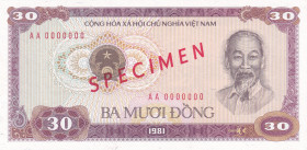 Viet Nam, 30 Dông, 1981, UNC, p87s, SPECIMEN
UNC
There are pinholes
Estimate: $150-300