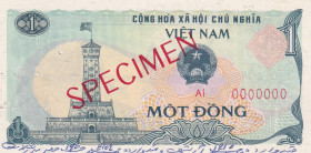 Viet Nam, 1 Dông, 1985, UNC, p90s, SPECIMEN
UNC
There are pinholes, Has a ballpoint pen
Estimate: $30-60
