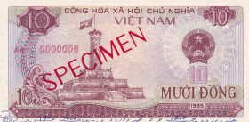 Viet Nam, 10 Dông, 1985, UNC, p93s, SPECIMEN
UNC
There are pinholes, Has a ballpoint pen
Estimate: $60-120