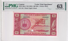 Western Samoa, 1 Tala, 1967, UNC, p16bcts, SPECIMEN
UNC
There is an error in the PMG packaging. Information belongs to Cyprus banknote Western Samoa...