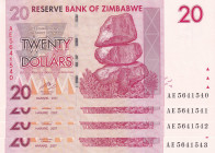 Zimbabwe, 20 Dollars, 2007, UNC, p68, (Total 4 consecutive banknotes)
UNC
Estimate: $15-30