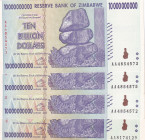 Zimbabwe, 10 Billion Dollars, 2008, p85, (Total 4 banknotes)
10 Billion Dollars(3), UNC; 10 Billion Dollars, AUNC
Estimate: $15-30