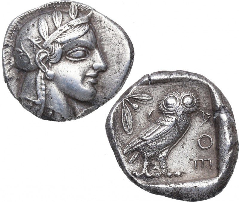 454-404 a.C. Atica. Atenas. Tetradracma. 16,98 g. Cabeza de Atenea a derecha, co...