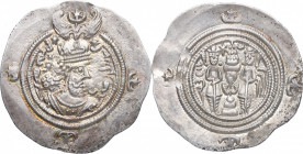 628 d.c. Dracma. Ag. 4,12 g.  Imperio Sasánida. Khusro II. EBC / EBC+. Est.75.
