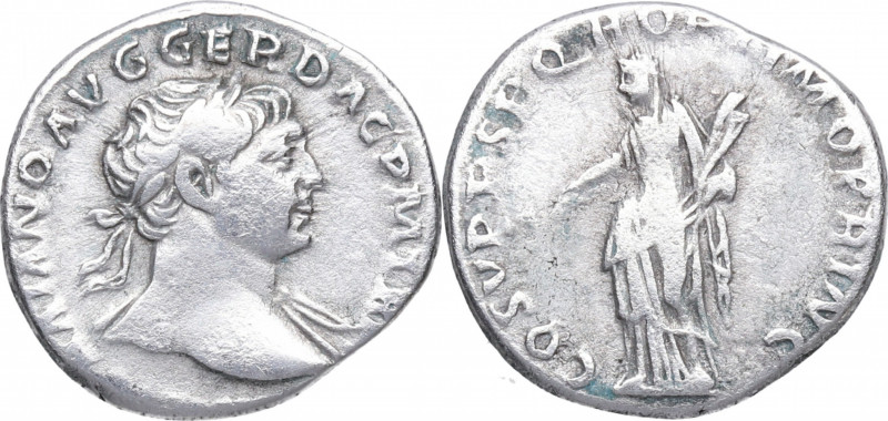 98-117 d.C. Trajano. Roma. Denario. RIC 121. Ag. 3,35 g. IMP TRAIANO AVG GER DAC...