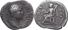 127 d.C.. Adriano (117-138). Denario. (Spink-3480). (Ric-182). (Seaby-358). Ag. 2,91 g. / COS III. MBC-. Est.65.