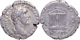 158-159 dC. Antonino Pío ( 138-161 dC). Roma. Denario. RIC III Antoninus Pius 284. Ag. 3,14 g. ANTONINVS AVG – PIVS P P TR P XXII: Busto de Antonino P...