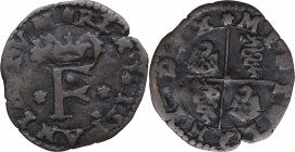 S/F. Felipe II (1556-1598). Milan. Quattrino. 0,75 g. MBC. Est.50.