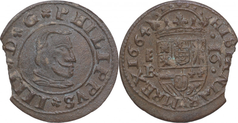 1664. Felipe IV (1621-1665). Segovia. 16 maravedís. BR. A&C 491. Cu. 3,06 g. MBC...
