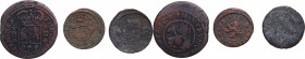 1718 y nd. Felipe V (1700-1746). Segovia, Ingenio y Cataluña. Lote de 3 monedas cúpricas : 2 maravedís (dos) y ardite. Diferentes monarcas. Cu. MBC. E...