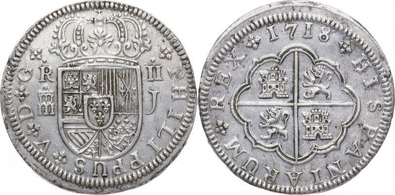 1718. Felipe V (1700-1746). Segovia. 2 Reales. J. A&C 945. Ag. 5,12 g. EBC+. Est...