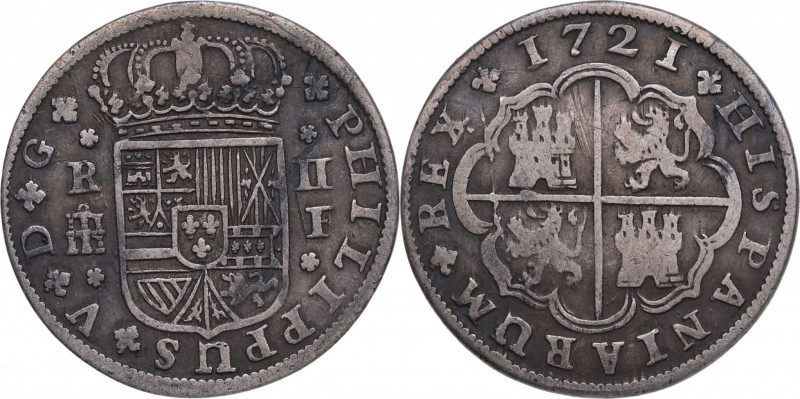 1721. Felipe V (1700-1746). Segovia. 2 Reales. Ag. 5,11 g. F. (Cal 2008-1401). (...