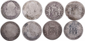 1773, 1776, 1781, 1782. Carlos III (1759-1788). Potosí. (Lote de 4 monedas) 2 Reales . Ag. BC a BC+. Est.120.