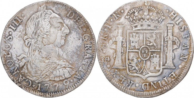 1779. Carlos III (1759-1788). Potosí. 8 Reales. FR. Ag. 24,53 g. Corrosiones mar...
