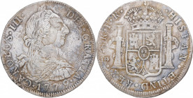 1779. Carlos III (1759-1788). Potosí. 8 Reales. FR. Ag. 24,53 g. Corrosiones marinas. MBC+/ MBC-. Est.110.