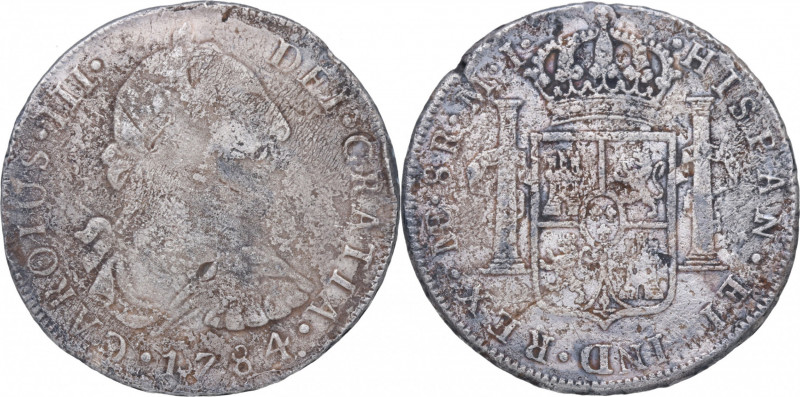 1784. Carlos III (1759-1788). Lima. 8 Reales. MI. Ag. 25,16 g. Corrosiones marin...