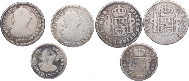1777, 1777 Y 1805. Carlos III (1759-1788) y Carlos IV. Lima. (Lote de 3 monedas)...
