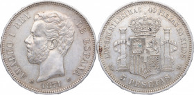 1871*71. Amadeo I (1871-1873). Madrid. 5 pesetas. SDM. Ag. 25,12 g. EBC-. Est.100.