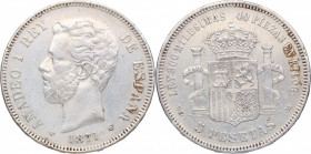 1871*74. Amadeo I (1871-1873). Madrid. 5 pesetas. SDM. Ag. 24,92 g. MBC+. Est.100.
