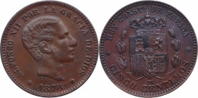 1878. Alfonso XII (1874-1885). 5 Céntimos. 4,77 g. EBC. Est.85.