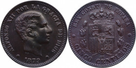 1879. Alfonso XII (1874-1885). 5 Céntimos. 5,18 g. EBC-. Est.60.