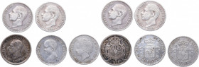1880, 85,92,94,1926. Alfonso XII (1874-1885). 50 Céntimos (5 monedas). Ag. MBC/MBC+. Est.110.