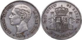 1878*78. Alfonso XII (1874-1885). Madrid. 5 pesetas. DEM. Ag. 24,98 g. MBC. Est.30.