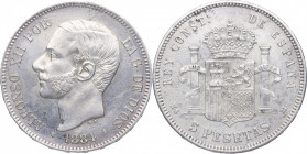 1884*84. Alfonso XII (1874-1885). Madrid. 5 pesetas. MSM. Ag. 24,97 g. Oxidaciones limpiadas. (EBC-). Est.100.