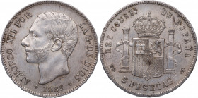1885*87. Alfonso XII (1874-1885). Madrid. 5 pesetas. MSM. Ag. 24,92 g. EBC- / MBC+. Est.60.