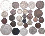 1870 a 1926. Alfonso XII y XIII (1874-1931). LOTES CENTENARIO. 29 monedas 1 Céntimo a 5 Pesetas. Ae,.CuNi, Latón. AE (16) y AR (13). Destaca 5 Pesetas...