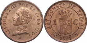 1912*2. Alfonso XIII (1886-1931). Madrid. 1 céntimo. PCV. A&C 4. Ag. 1,00 g. SC. Est.30.
