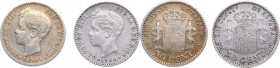 1896*96 y 1900*00. Alfonso XIII (1886-1931). Madrid. 50 céntimos (lote de 2 monedas). Ag. Estrellas apenas visibles. MBC+ y MBC. Est.30.