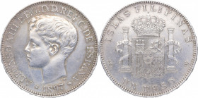 1897. Alfonso XIII (1886-1931). 1 Peso. SGV. Ag. 24,92 g. Muy bonita. EBC/EBC-. Est.200.