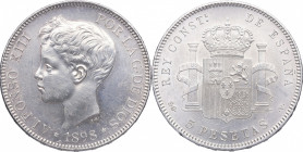1898*98. Alfonso XIII (1886-1931). Madrid. 5 pesetas. SGV. A&C 109. Ag. 25,28 g. EBC+. Est.100.