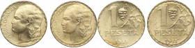 1937. II República (1931-1939). (2 monedas con error ) 1 Peseta. En cabeza grande melena y pelo de cuello tocan la gráfila Rara. SC. Est.50.