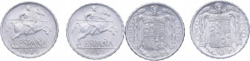1945. Franco (1939-1975). 5 Céntimos ( 2 monedas). Al. Cospel grueso y fino. Raras. SC. Est.50.